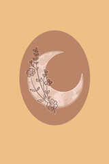 Romantic Bohemian Moon. Editable vector