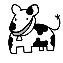 牛　大動物　家畜　かわいい　　白黒　イラスト