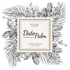 Date palm banner or card mockup with square blank frame illustration isolated.