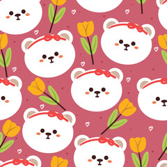 seamless pattern cute bear with flower. cute animal wallpaper for textile, gift wrap paper