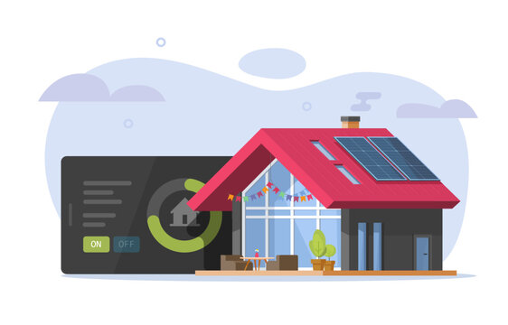 smart home control with red roof house clip art preview