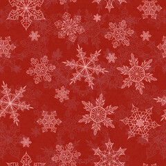 Naklejka na ściany i meble Red Christmas seamless background with snowflakes.