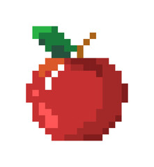Ripe apple with stem and leaf, pixel icon design