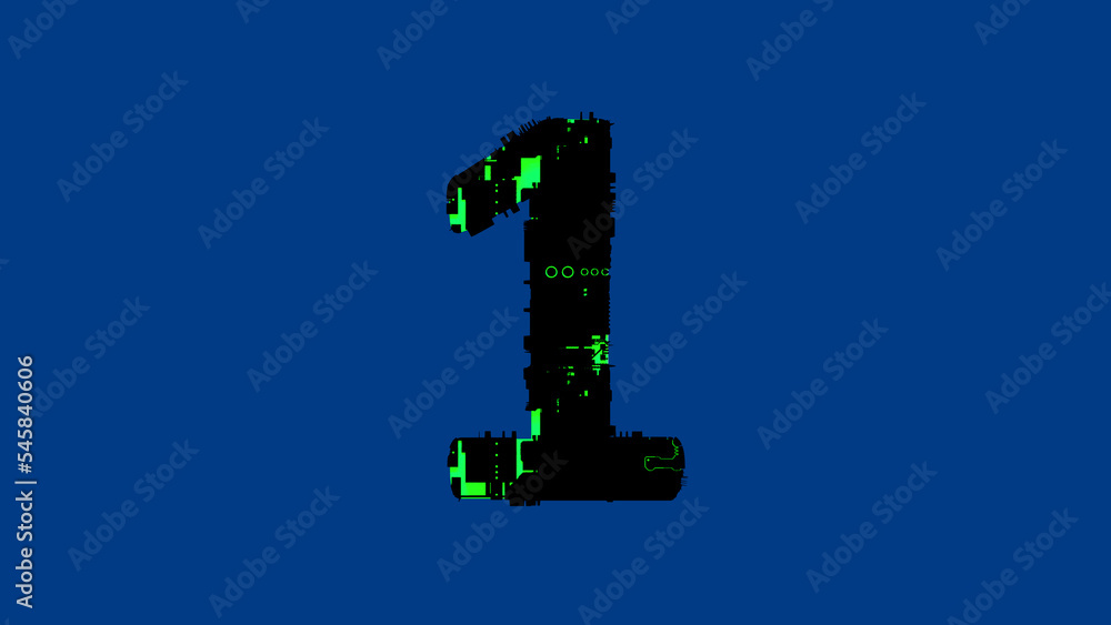 Poster number 1 - high tech cyber punk black and green font on blue, isolated - object 3d rendering