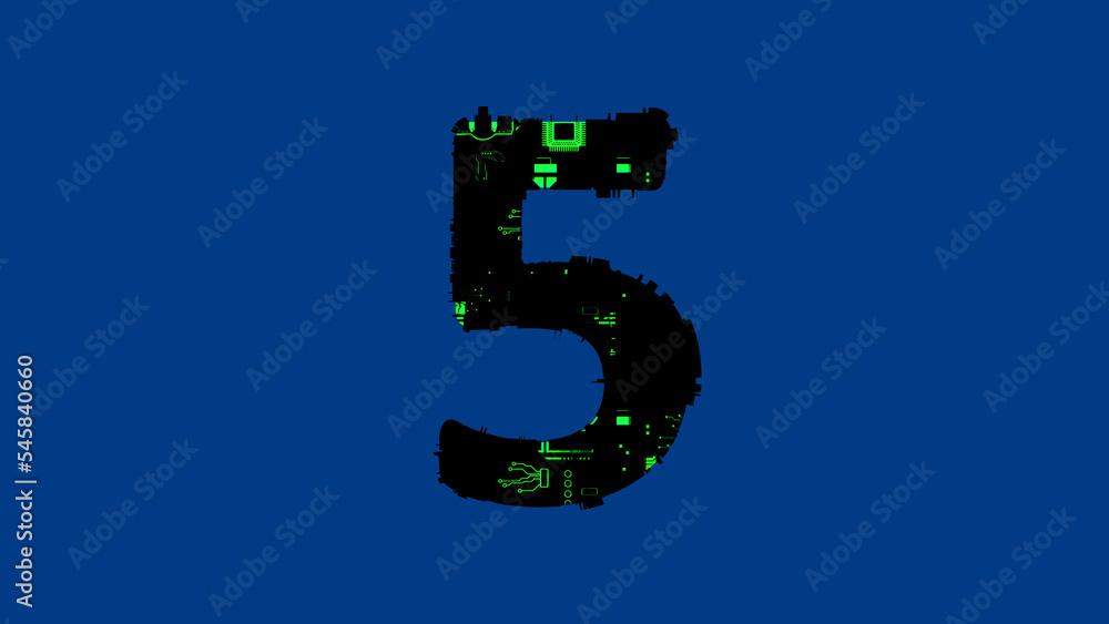 Poster number 5 - hi-tech cyberpunk black and green alphabet on blue, isolated - object 3d rendering