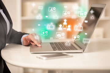 Fototapeta premium Young person surfing on social media network