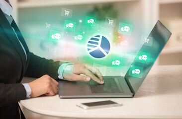 Businessman working on laptop with new business