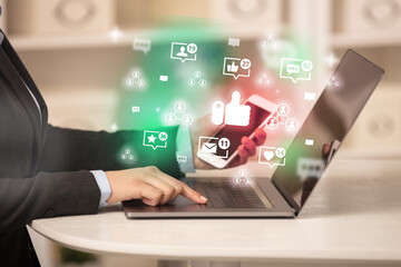 Young person surfing on social media network