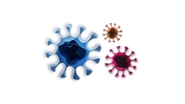 Paper cut a lot mix color Virus icon isolated on white background. Corona virus 2019-nCoV. Bacteria and germs, cell cancer, microbe, fungi. Paper art style. 3D rendering	