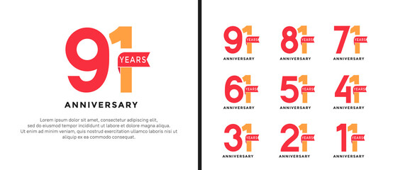set of anniversary logo style red and orange color on white background for special moment