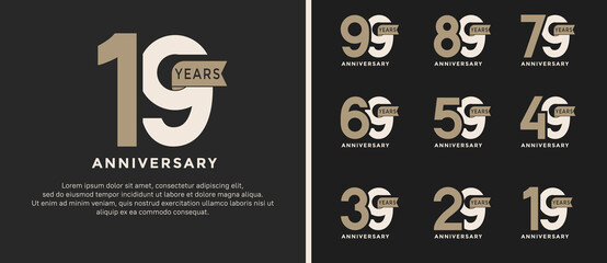 set of anniversary logo style brown and white color on black background for special moment
