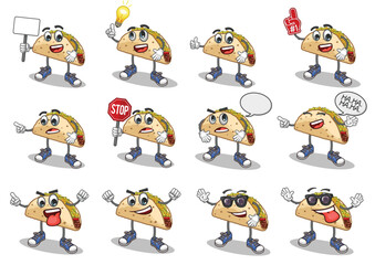 stock vector set of cute taco cartoon mascot with face expression on a white background