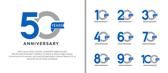 set of anniversary logo style grey and blue color on white background for special moment