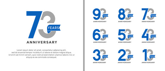 set of anniversary logo style grey and blue color on white background for special moment