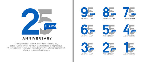 set of anniversary logo style grey and blue color on white background for special moment
