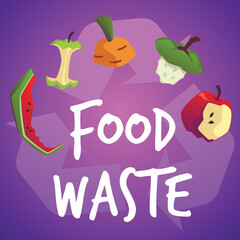 Squared banner about food waste flat style, vector illustration