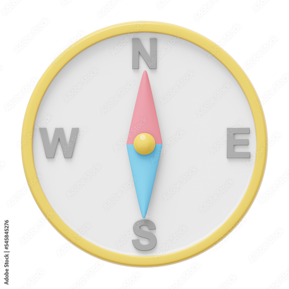 Poster simple pastel compass, navigation, direction finding. 3d rendering. png icon on transparent backgrou