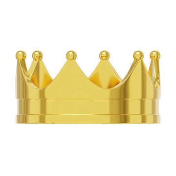 Realistic royal crown gold metal, symbol of power. 3d rendering. PNG icon on transparent background.