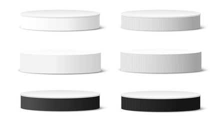 3d cylinder pedestal podium geometric platform. Product display presentation. Minimal scene with pastel colours white template design, isolated on white