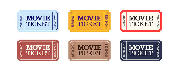 Vintage ticket vector design template. Coupon carnival pass symbol. Six colors concept.