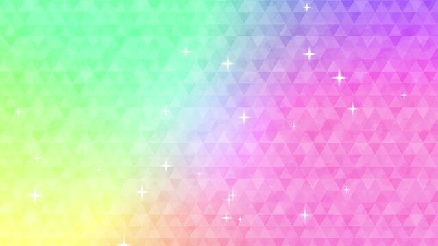 虹色ポリゴン背景とキラキラパーティクルのループ動画