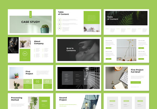 Case Study Presentation Layout with Green Accent