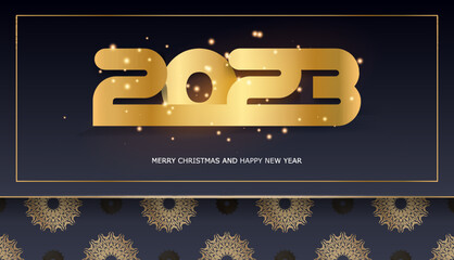 2023 happy new year holiday banner. Black and gold color.