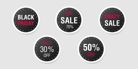 Obraz premium Set of round sale stickers. Discount badges for Black Friday. Vector design.