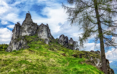 Fototapeta na wymiar Rock formation in village Komjatna - Slovakia