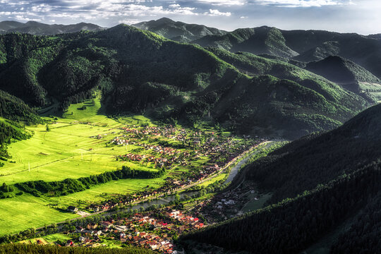Beautiful countryside landscape with mountains and villages Svovov and Hubova in Slovakia