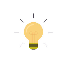 Light bulb icon and lamp sign with rays, idea, creative insight, problem solving concept flat illustration.	
