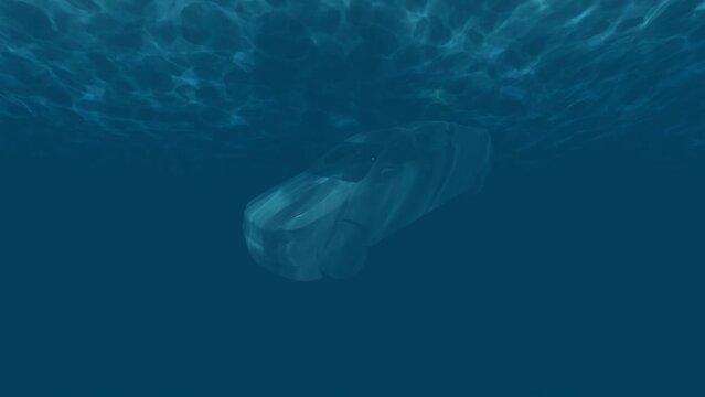car sinking to bottom ocean 3d render video