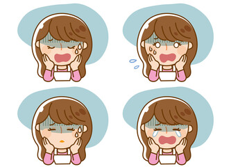 困り顔の女性のカットイラスト
