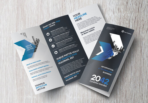 Black and Blue Trifold Brochure Layout