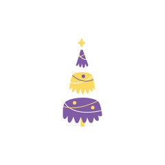 Сhristmas trees, vector, simple flat illustration, cute, minimalism, yellow, purple