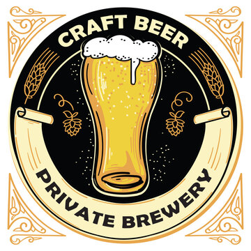 Craft beer - glass of beer decorative vintage emblem