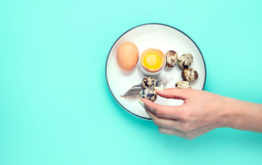 Eggs. Healthy food on color background