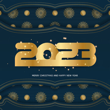 Blue and gold color. Happy 2023 new year greeting banner.