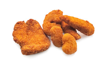 Chicken pile Breaded nuggets, crispy fry chicken breast, boneless meat, american deep fried crunchy...