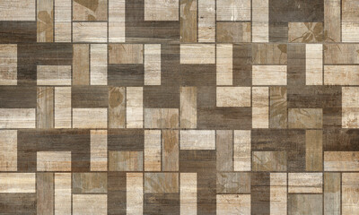 geometric shaped wooden mosaic background in beige and brown tones