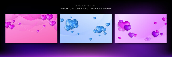 Red, pink and blue Valentine christmas new year 3d design background with love heart shaped balloon. Vector illustration, greeting banner, card, wallpaper, flyer, poster, brochure, wedding invitation