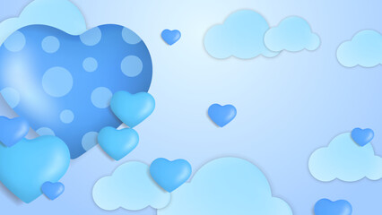 Blue Valentine christmas new year 3d design background with love heart shaped balloon. Vector illustration, greeting banner, card, wallpaper, flyer, poster, brochure, wedding invitation