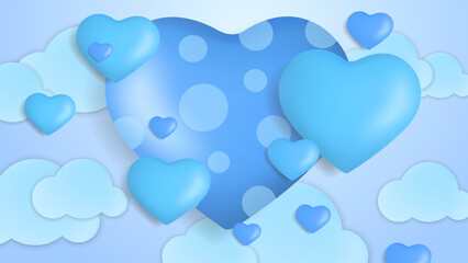 Blue Valentine christmas new year 3d design background with love heart shaped balloon. Vector illustration, greeting banner, card, wallpaper, flyer, poster, brochure, wedding invitation