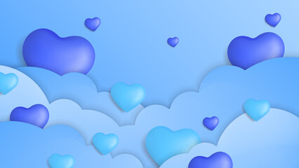 Blue Valentine christmas new year 3d design background with love heart shaped balloon. Vector illustration, greeting banner, card, wallpaper, flyer, poster, brochure, wedding invitation