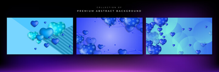 Blue green Valentine christmas new year 3d design background with love heart shaped balloon. Vector illustration, greeting banner, card, wallpaper, flyer, poster, brochure, wedding invitation