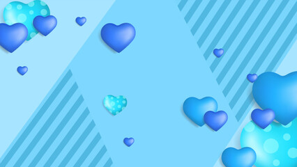 Blue purple Valentine christmas new year 3d design background with love heart shaped balloon. Vector illustration, greeting banner, card, wallpaper, flyer, poster, brochure, wedding invitation