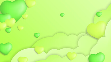 Green Valentine christmas new year 3d design background with love heart shaped balloon. Vector illustration, greeting banner, card, wallpaper, flyer, poster, brochure, wedding invitation