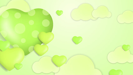Green Valentine christmas new year 3d design background with love heart shaped balloon. Vector illustration, greeting banner, card, wallpaper, flyer, poster, brochure, wedding invitation