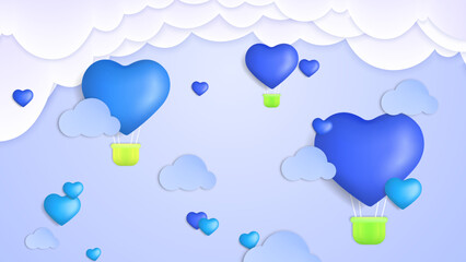Blue purple Valentine christmas new year 3d design background with love heart shaped balloon. Vector illustration, greeting banner, card, wallpaper, flyer, poster, brochure, wedding invitation