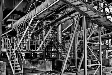 industrial plant of a sand mine in black and white